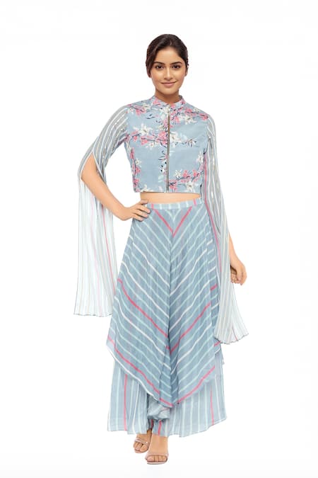 Soup By Sougat Paul Printed Crop Top & Layered Palazzo 
