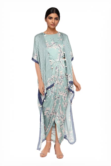 Soup By Sougat Paul Floral printed draped dress with jacket 