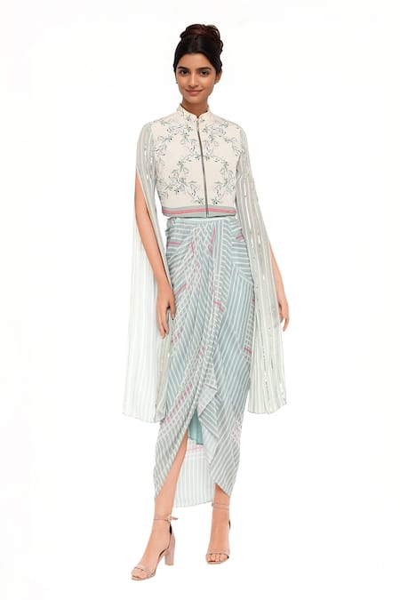 Soup By Sougat Paul Printed Crop To & Draped Skirt Set 