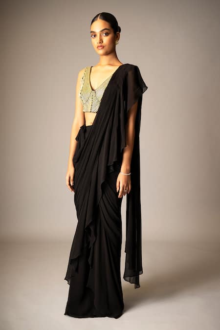 Vivek Patel Zar Pre-Draped Saree With 3D Work Blouse 