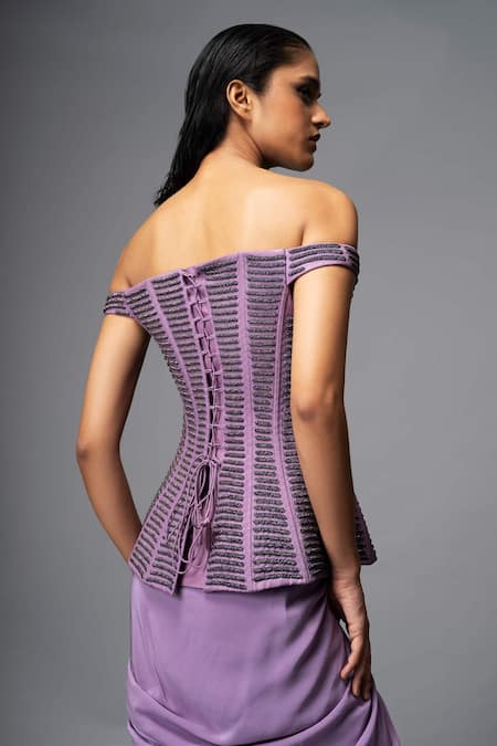 Buy Vivek Patel Lavender Dupion, Bemberg, Satin, Silk, Crepe Beads, Off Corset With Skirt Online at Aza Fashions Buy_Vivek Patel_Lavender Dupion, Bemberg, Satin, Silk, Crepe Beads, Off Corset With Skirt _Online_at_Aza_Fashions