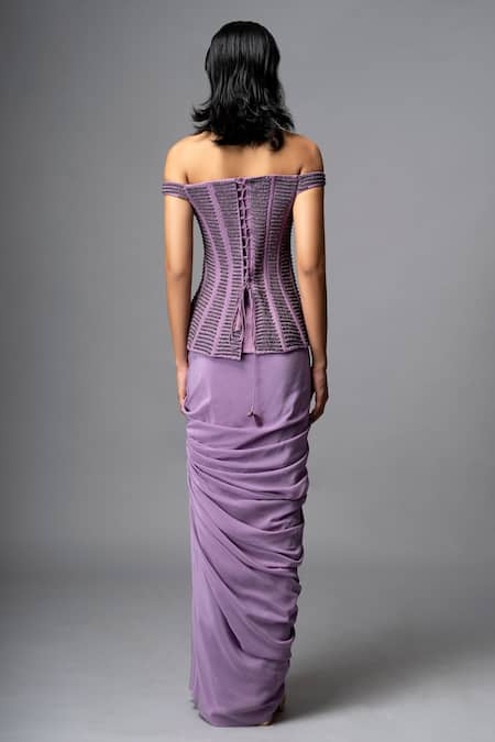 Vivek Patel Off Shoulder Corset With Skirt 