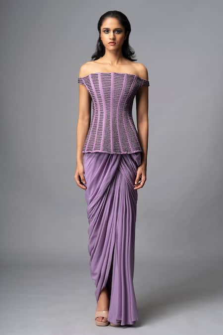 Vivek Patel Off Shoulder Corset With Skirt 