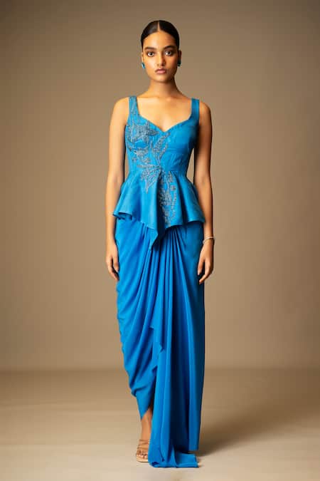 Vivek Patel Nysa Peplum Top & Draped Skirt Set 
