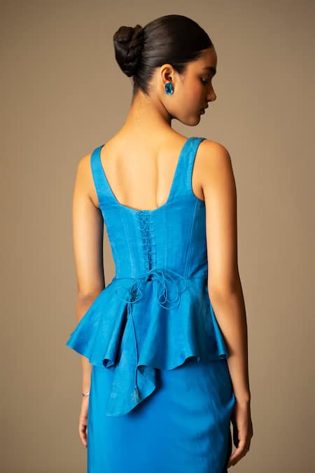 Vivek Patel Nysa Peplum Top & Draped Skirt Set 