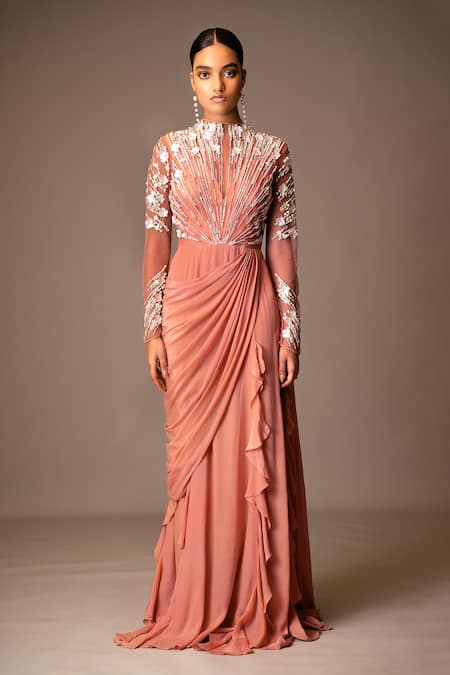 Vivek Patel Aurel Embellished Ruffle Saree Gown 