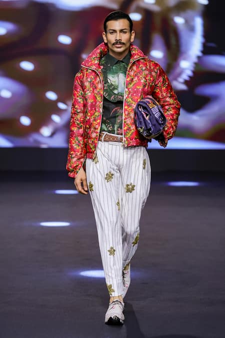 MR. Ajay Kumar Pink Silk Mystic Print Parka Jacket Online at Aza Fashions MR. Ajay Kumar_Pink Silk Mystic Print Parka Jacket _Online_at_Aza_Fashions