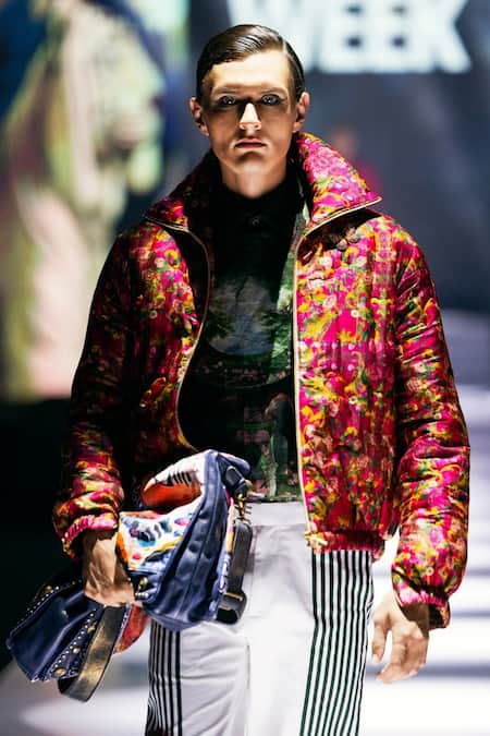 Buy MR. Ajay Kumar Pink Silk Mystic Print Parka Jacket Online at Aza Fashions Buy_MR. Ajay Kumar_Pink Silk Mystic Print Parka Jacket _Online_at_Aza_Fashions