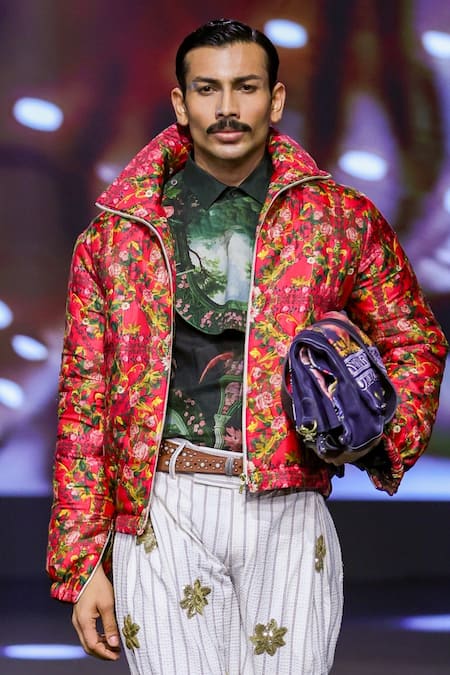 Buy MR. Ajay Kumar Pink Silk Mystic Print Parka Jacket Buy_MR. Ajay Kumar_Pink Silk Mystic Print Parka Jacket