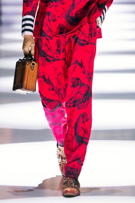 Buy_MR. Ajay Kumar_Red Cotton Satin, Lycra Foil Printing Juoy Double Breasted Printed Suit Set _Online_at_Aza_Fashions