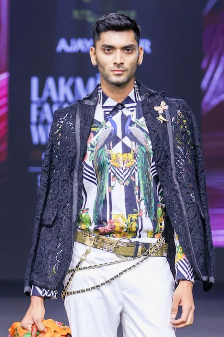 MR. Ajay Kumar_Black Lace Celtic Blazer _Online_at_Aza_Fashions