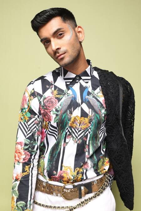 Buy_MR. Ajay Kumar_Black Lace Celtic Blazer _Online_at_Aza_Fashions