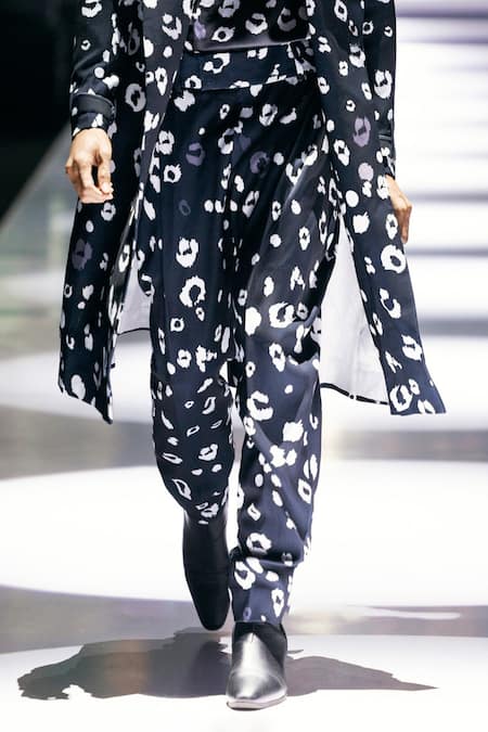 Buy_MR. Ajay Kumar_Black Polyester Jubatus Cheetah Print Trenchcoat Set _Online_at_Aza_Fashions