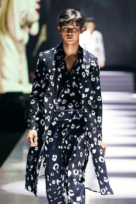 MR. Ajay Kumar_Black Polyester Jubatus Cheetah Print Trenchcoat Set _at_Aza_Fashions