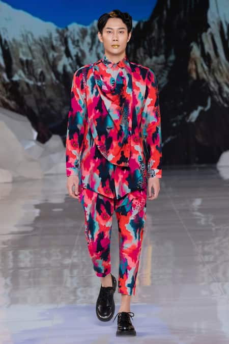 MR. Ajay Kumar Leh Cowl Print Shirt & Pant Set 