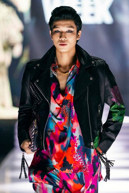 Shop_MR. Ajay Kumar_Multi Color Cotton Leh Cowl Print Shirt And Pant Set _Online_at_Aza_Fashions