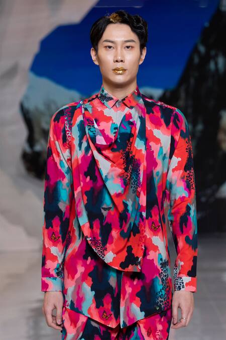 Buy_MR. Ajay Kumar_Multi Color Cotton Leh Cowl Print Shirt And Pant Set 