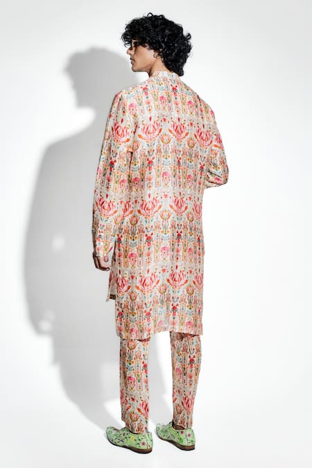 MR. Ajay Kumar Ambar Print Silk Linen Kurta Set 