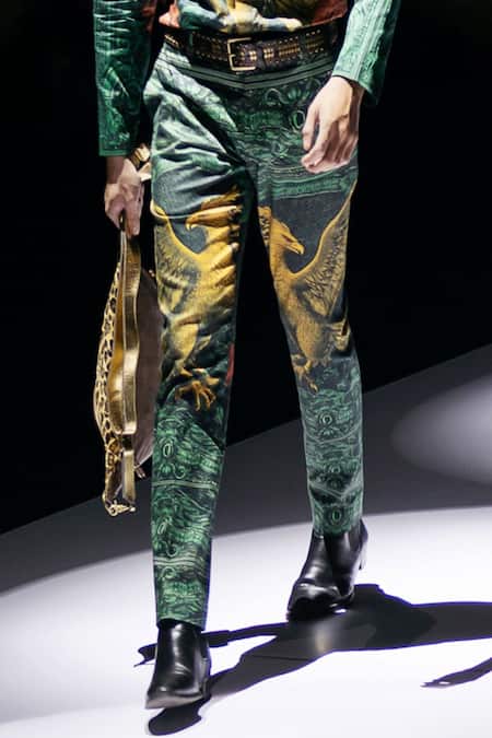 MR. Ajay Kumar_Green Cotton Rising Phoenix Print Pant Set _Online_at_Aza_Fashions