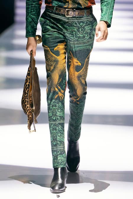 Buy_MR. Ajay Kumar_Green Cotton Rising Phoenix Print Pant Set _Online_at_Aza_Fashions