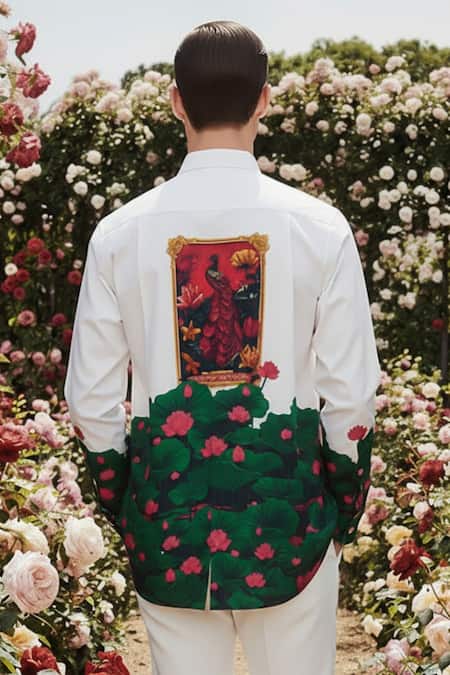 MR. Ajay Kumar_White Cotton Manush Signature Print Shirt _Online_at_Aza_Fashions