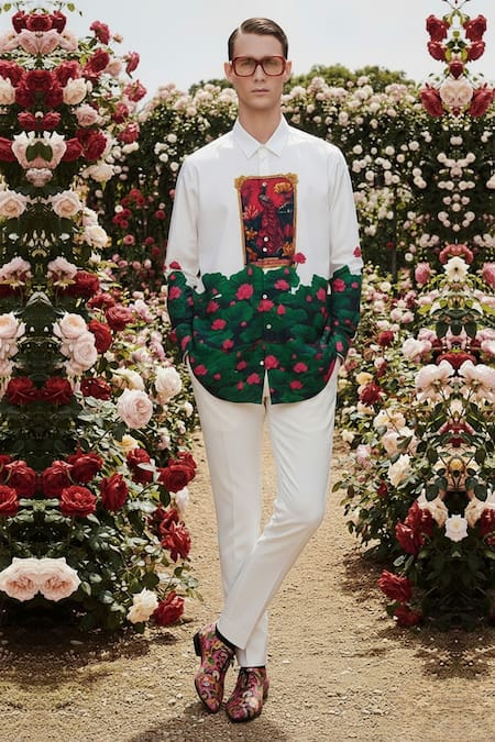 Buy_MR. Ajay Kumar_White Cotton Manush Signature Print Shirt _Online_at_Aza_Fashions