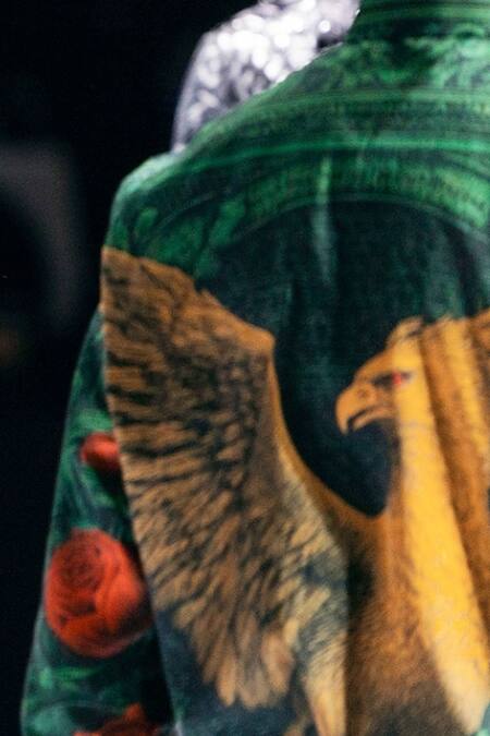 MR. Ajay Kumar_Green Cotton Rising Phoenix Print Shirt _Online_at_Aza_Fashions