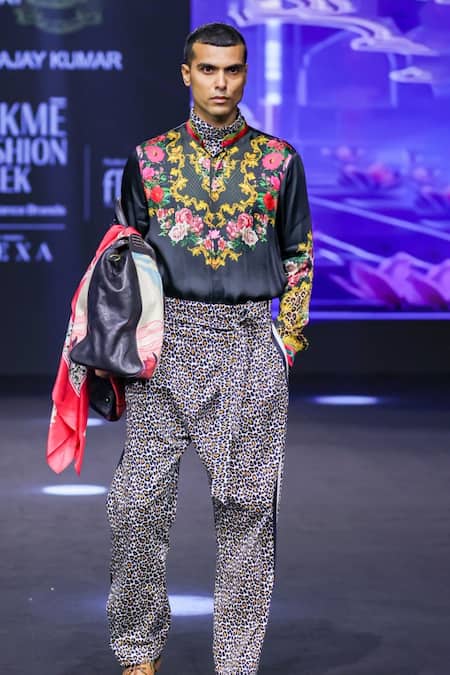 MR. Ajay Kumar_Black Silk Satin Samrat Printed Shirt _at_Aza_Fashions