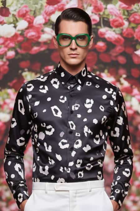 MR. Ajay Kumar Shabd Black Leopard Print Shirt 