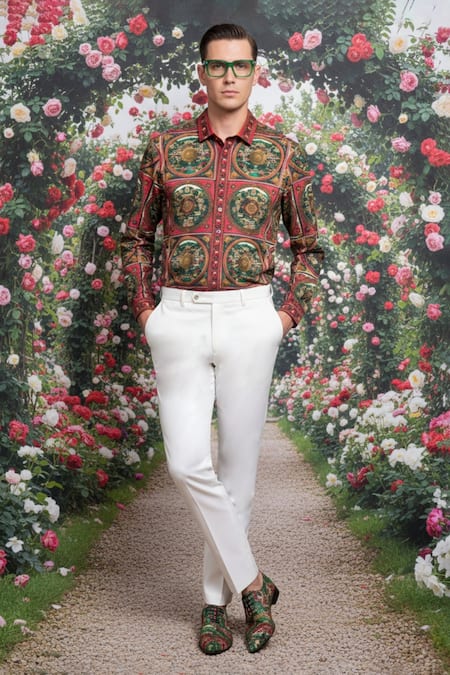 Buy MR. Ajay Kumar Red Cotton Dome Signature Print Shirt Online at Aza Fashions Buy_MR. Ajay Kumar_Red Cotton Dome Signature Print Shirt _Online_at_Aza_Fashions