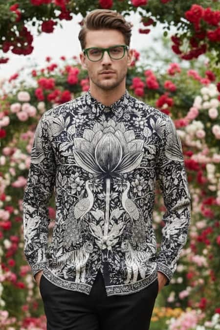 MR. Ajay Kumar Phlick Black Printed Shirt 