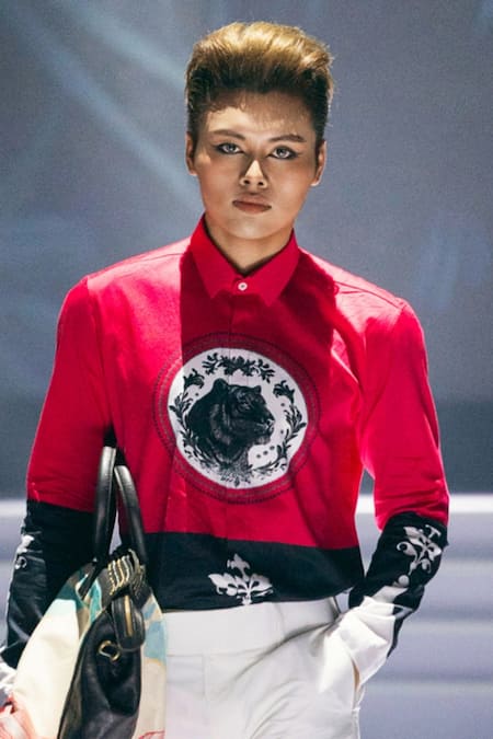 MR. Ajay Kumar Multi Color Cotton Sher Signature Print Shirt Online at Aza Fashions MR. Ajay Kumar_Multi Color Cotton Sher Signature Print Shirt _Online_at_Aza_Fashions