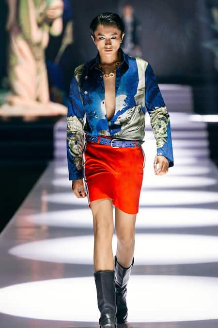 MR. Ajay Kumar Blue Tiger Signature Print Shirt 