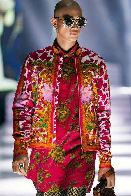 MR. Ajay Kumar Pink Cotton Angkor Print Shirt Online at Aza Fashions MR. Ajay Kumar_Pink Cotton Angkor Print Shirt _Online_at_Aza_Fashions