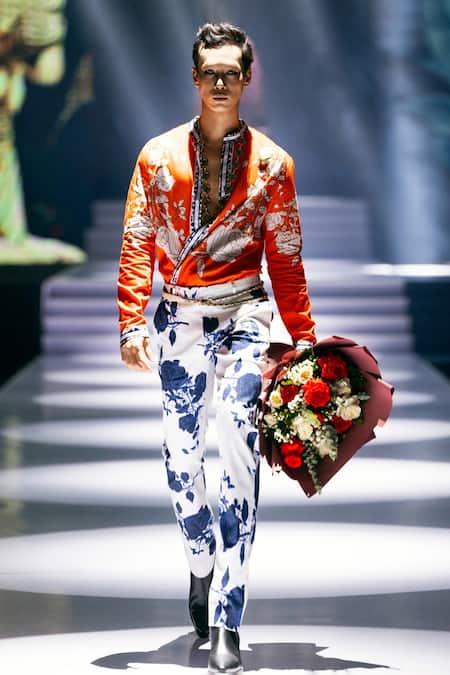 MR. Ajay Kumar Blue Rose Print Trouser