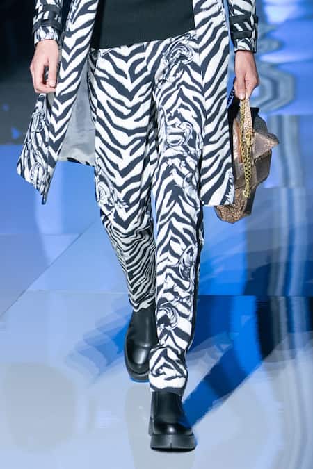 MR. Ajay Kumar_Black Cotton Primal Animal Print Trouser _at_Aza_Fashions