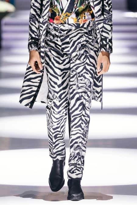 Buy_MR. Ajay Kumar_Black Cotton Primal Animal Print Trouser 