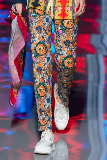 Buy_MR. Ajay Kumar_Multi Color Cotton Pyro Printed Trouser _Online_at_Aza_Fashions