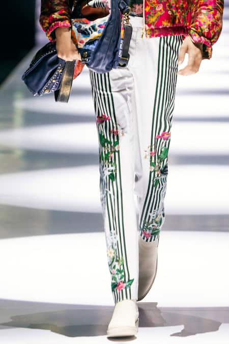 MR. Ajay Kumar_White Polyester Robby Side Striper Print Trouser _Online_at_Aza_Fashions