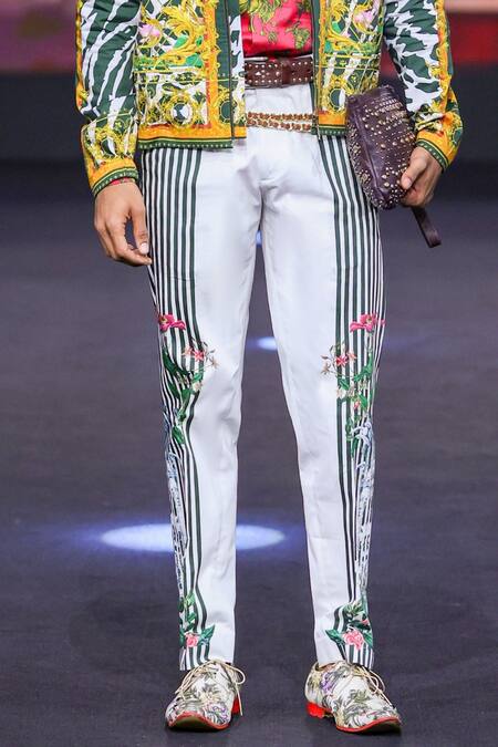 Shop_MR. Ajay Kumar_White Polyester Robby Side Striper Print Trouser _Online_at_Aza_Fashions