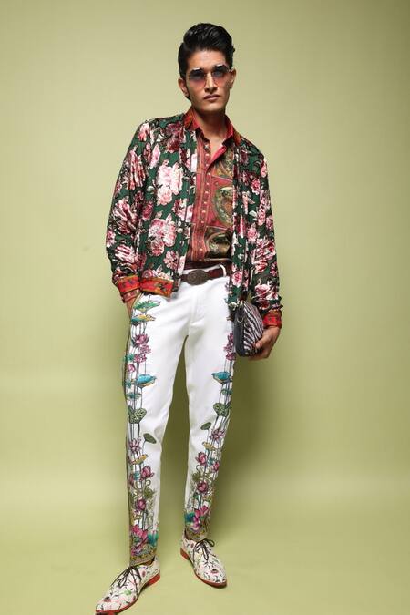 MR. Ajay Kumar_White Cotton Miguel Side Striper Print Trouser _at_Aza_Fashions