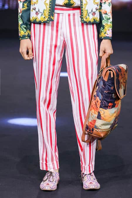 MR. Ajay Kumar_Pink Cotton Striped Trouser _Online_at_Aza_Fashions