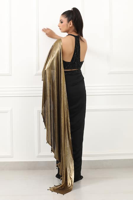 Omal Sindwani Golden Eclipse Draped Saree With Blouse 
