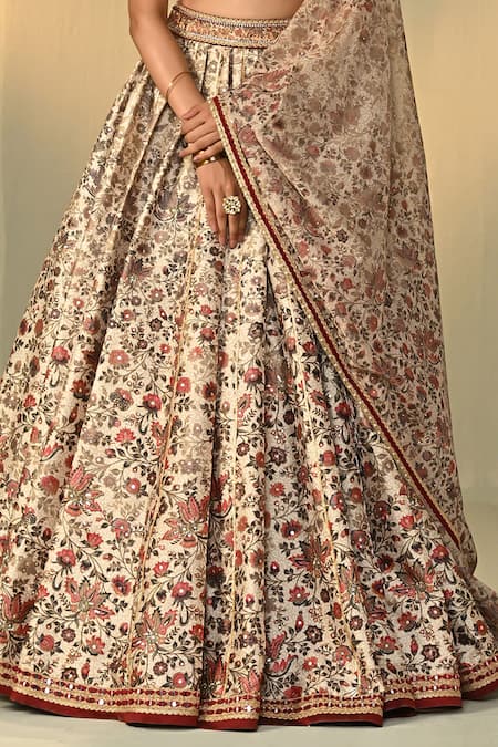 Buy_Cedar & Pine_Multi Color Dupion, Organza Embroidery, Sequins, Ghalib Floral Print Lehenga Set 
