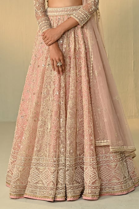 Shop_Cedar & Pine_Pink Organza, Tulle Embroidery, Sequins, Stones, Ghulzar Dori Lehenga Set _Online_at_Aza_Fashions