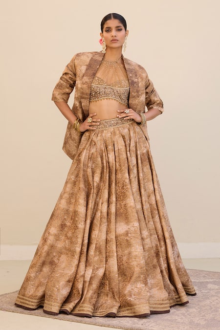 Cedar & Pine Mirage Printed Jacket Lehenga Set 