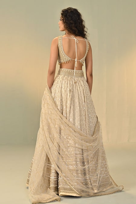 Cedar & Pine Ivory Embroidered Lehenga Set 