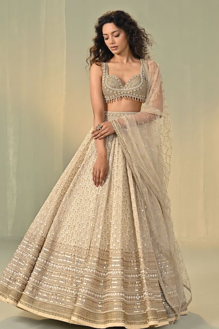 Cedar & Pine Ivory Embroidered Lehenga Set 