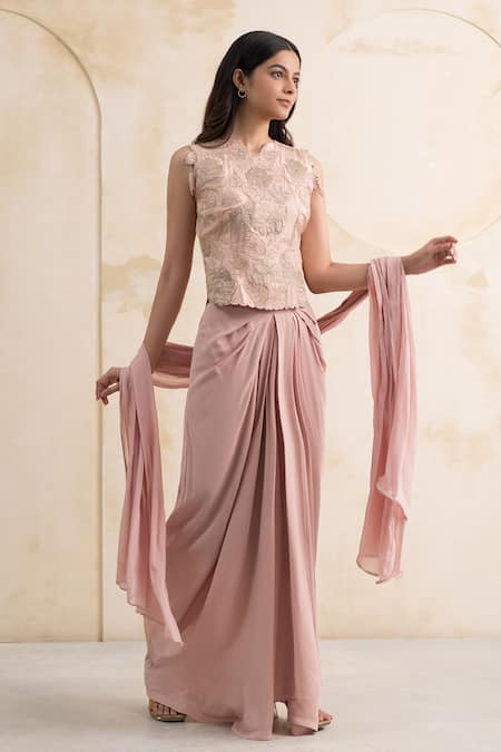 Neelu And Manvi Applique Zari Hand Embroidered Blouse Dhoti Set 