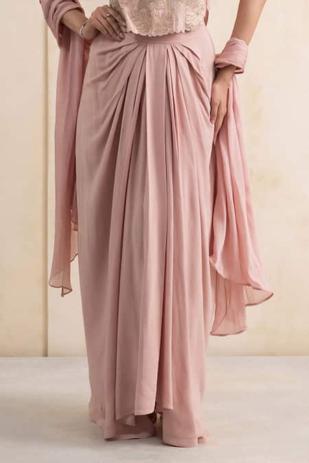 Neelu And Manvi_Pink Silk, Georgette Applique, Embroidery, Zari Round Hand Blouse Dhoti Set _at_Aza_Fashions